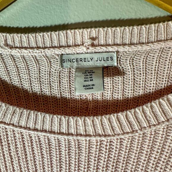 Oversized Blush Pink & White Stripe 100% Cotton Knit Sweater - Picture 3 of 5